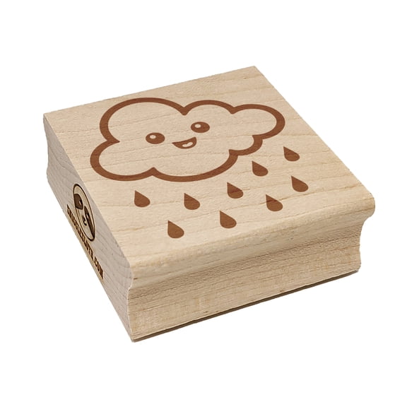 Cute Kawaii Rain Cloud Raining Square Rubber Stamp Stamping Scrapbooking Crafting - Small 1.25in