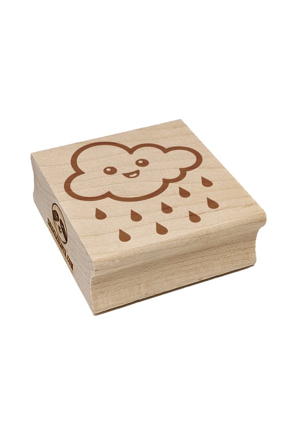 Cute Kawaii Rain Cloud Raining Square Rubber Stamp Stamping Scrapbooking Crafting - Small 1.25in