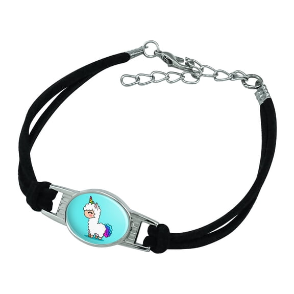Cute Kawaii Rainbow Llama Unicorn Novelty Suede Leather Metal Bracelet