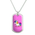 thumbnail image 1 of Cute Kawaii Rainbow Unicorn Chibi Military Dog Tag Pendant Necklace with Chain, 1 of 4