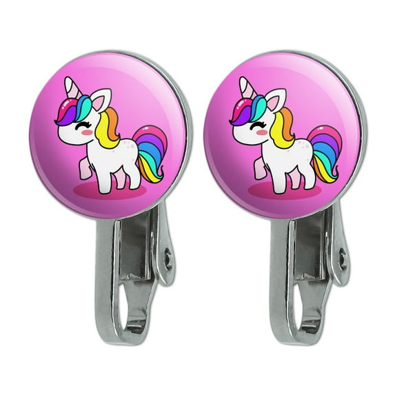 Cute Kawaii Rainbow Unicorn Chibi Novelty Clip-On Stud Earrings