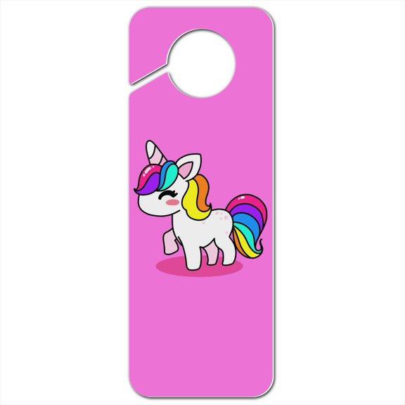 Cute Kawaii Rainbow Unicorn Chibi Plastic Door Knob Hanger Sign