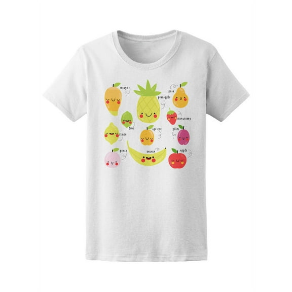 Cute Kawaii Set Of Fruits T-Shirt Women -Image by Shutterstock, Female Small