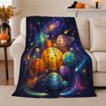 thumbnail image 1 of Cute Kawaii Solar System Planets Whimsical Galaxy Cheerful, Mystical Playful Scene, Warm Flannel Blanket for Living Room and Bedroom, Celestial Art Lovers Housewarming Gift, Playful Home Decor, 1 of 9