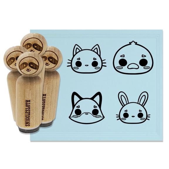Cute Kawaii Style Animals Cat Rabbit Duck Fox Rubber Stamp Set for Scrapbooking Crafting Stamping - Medium 1 Inch