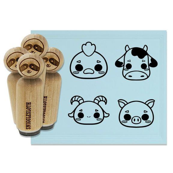 Cute Kawaii Style Farm Animals Goat Pig Chicken Cow Rubber Stamp Set for Scrapbooking Crafting Stamping - Mini 1/2 Inch