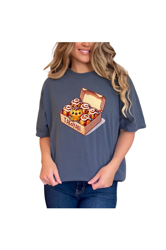 Cute Kawaii Takoyaki Octopus TShirt Adorable Japanese Food Graphic Tee Fun Anime Shirt Unique Gift Idea for Food Lovers, Denim Comfort Colors T-Shirt, Small