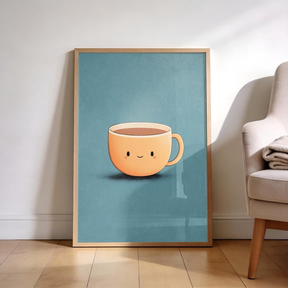 Cute Kawaii Tea Cup Smiling Tea Mug Cosy Minimal Cartoon Tea Illustration Poster Unframed Paper Print