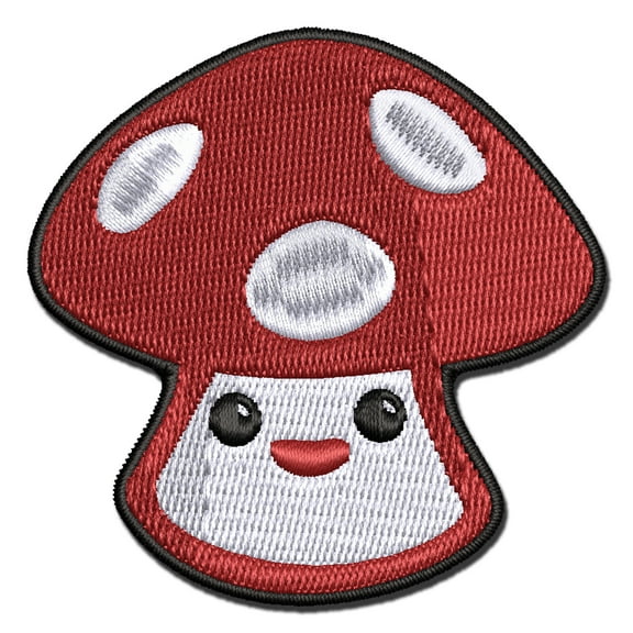 Cute Kawaii Toadstool Mushroom Applique Multi-Color Embroidered Iron-On Patch - 2.5 Inch Small