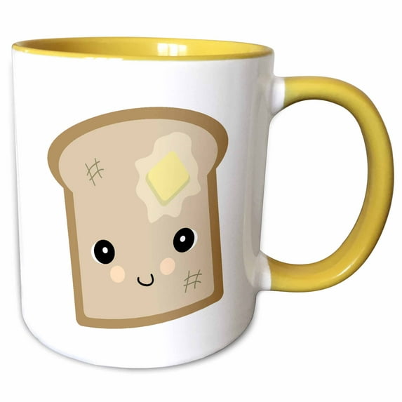 3drose, Cute Kawaii Toast, 15oz Two-tone Yellow Mug