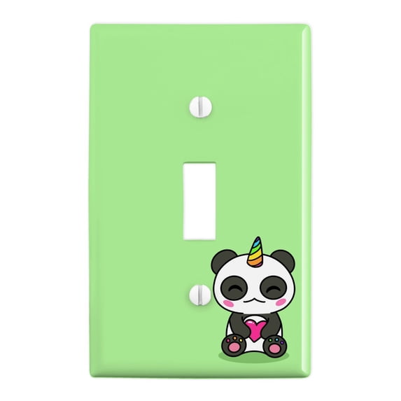 Cute Kawaii Unicorn Panda Holding Heart Plastic Wall Decor Toggle Light Switch Plate Cover