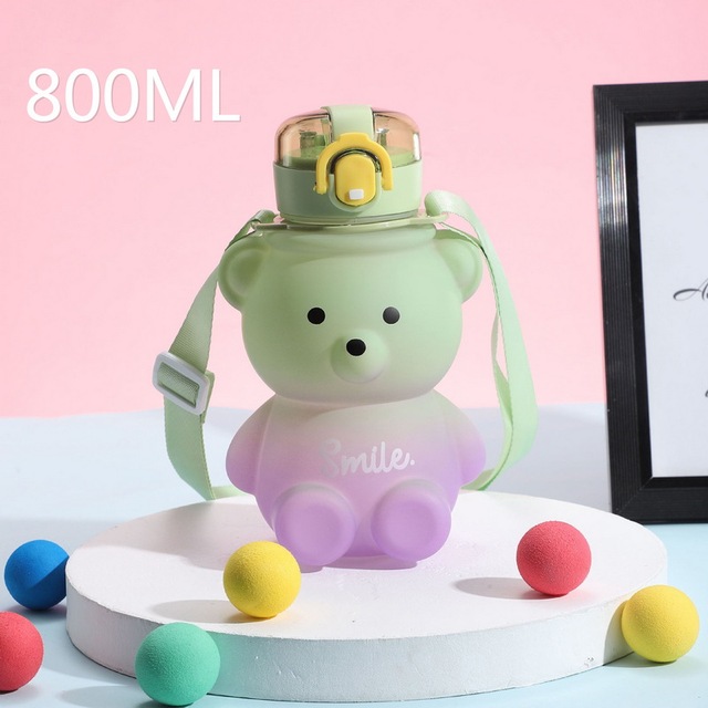 Cute Kawaii Water Bottle for Girl Bear Plastic Pink Korean Plastic ...