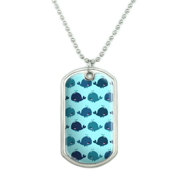 Cute Kawaii Whales Pattern Military Dog Tag Pendant Necklace with Chain