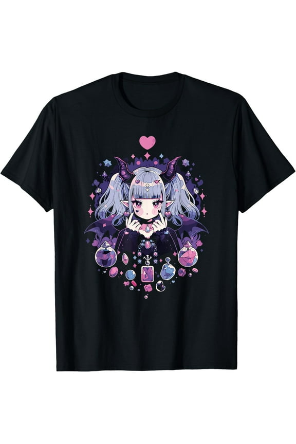 Cute Kawaii Witchy Demon Girl Crystal Alchemist Pastel Goth T-Shirt