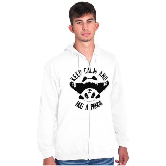 Cute Keep Calm and Hug A Panda Unisex Fleece Graphic Zip Up Hoodie Brisco Brands 2X
