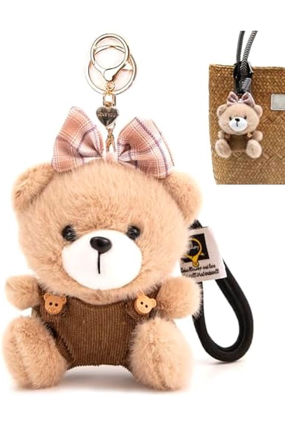 Cute Key Chain Plush Bear Bag Charm Teddy Bear Keychain Gift For Handbag,Purse, Backpack, Car Keys Bear Brown