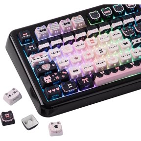 Cute Keycaps Set, Mao Profile, Shape | PC+ABS Keycap for MX Mechanical Keyboard, Compatible with 60%, 65%, 75%, TKL, 96%, Full-Sized Layout (Meow Bow)