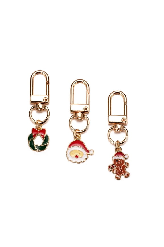 Cute Keychain 3pcs Set Christmas White Tree Deer Snowflake Small Key Chain for Women Bag Charm Car Key Ring Pendant Purse Backpack Handbag Earphone Case Decoration