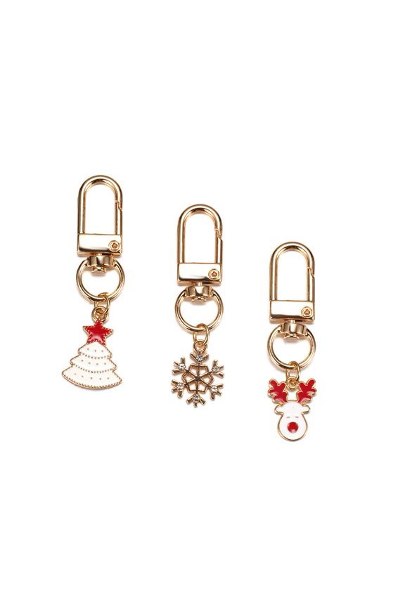 Cute Keychain 3pcs Set Christmas White Tree Deer Snowflake Small Key Chain for Women Bag Charm Car Key Ring Pendant Purse Backpack Handbag Earphone Case Decoration