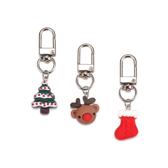 Cute Keychain 3pcs Set Christmas White Tree Deer Snowflake Small Key Chain for Women Bag Charm Car Key Ring Pendant Purse Backpack Handbag Earphone Case Decoration