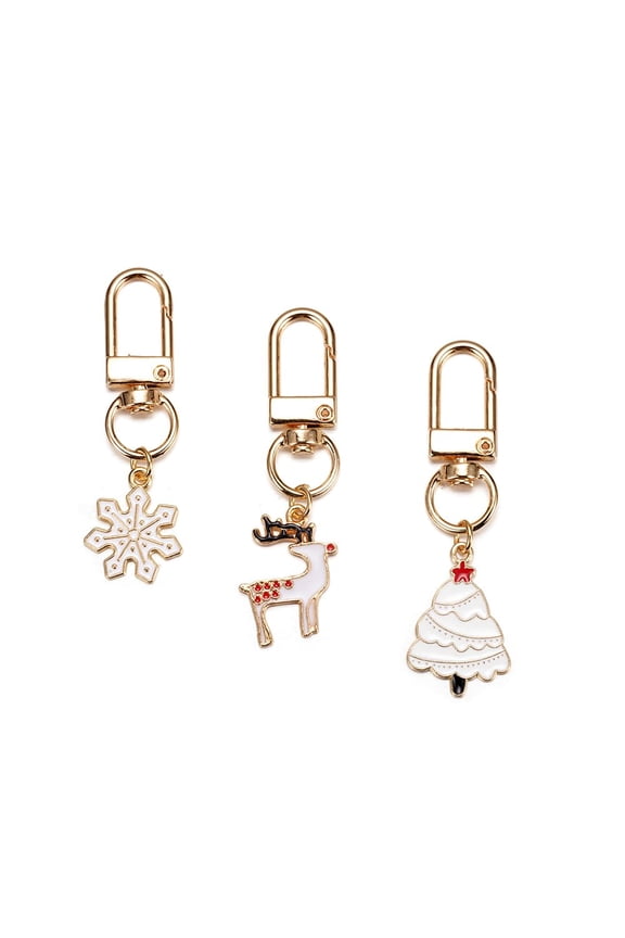 Cute Keychain 3pcs Set Christmas White Tree Deer Snowflake Small Key Chain for Women Bag Charm Car Key Ring Pendant Purse Backpack Handbag Earphone Case Decoration