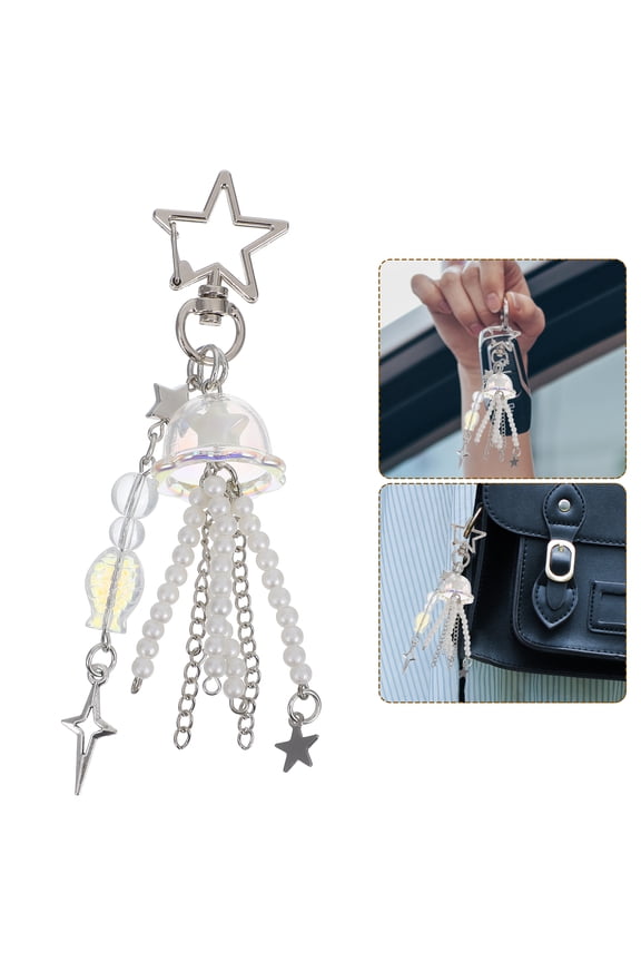 Kawaii Jellyfish Star Pendant Keychain White for Car and Bag Charm