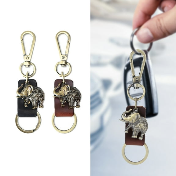 Cute Keychain, Car Keychain, Unique Rustless Cowhide   Alloy Elephant Shape Keychain with Iron Ring for Women and Men Uses as A Keychain or as A Car Pendant, Brown