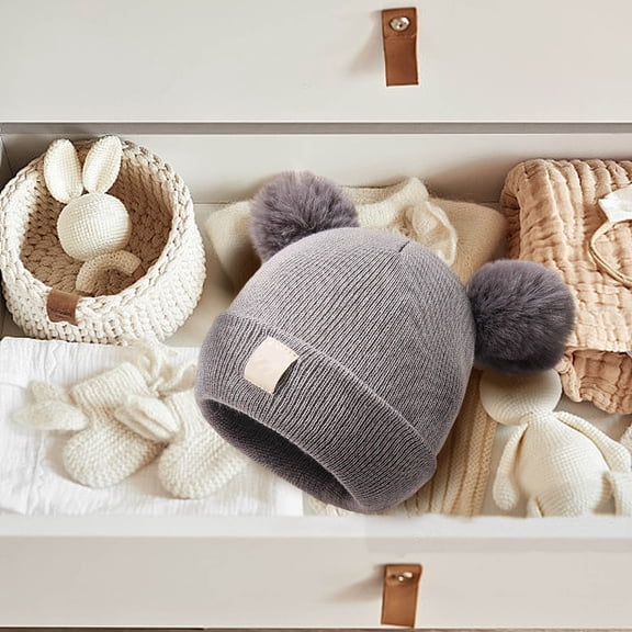 Cute Kid Knitted Hat,Kid Beanie,Kid Winter Knitted Beanie Hat Soft Warm Pom Pom For Infant Toddler Skull Cap,Double Heart Embroidery Double Ball Yarn Hat,Friendly Warm And Warm Hat For Babies