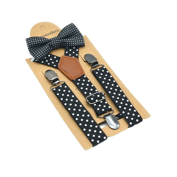 Cute Kids Boys Suspender+Bow Tie Set, Dot Printed 3-Clip Strap+Bow Tie Clothes Accessories