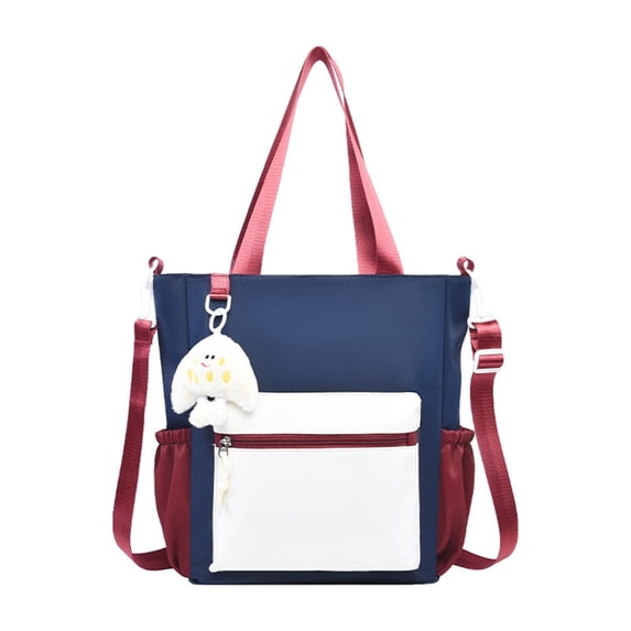 Cute Canvas Tote Bag With Plush for Ages 5rd 6th 8th 10th Pendant Multi Pocket Adjustable Strap Homework Tutoring Book Bag For School