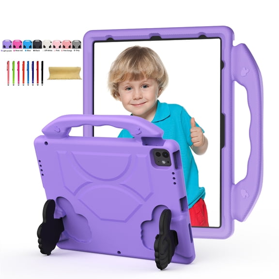 Cute Kids Case for Apple iPad Air 11 Inch M3 M2 2025/2024/ iPad A16 11th Gen/ 10th Gen, Thumb Design Soft EVA Rubber Anti-Scratch Shockproof Handle Kickstand Lightweight Kids Friendly, Purple