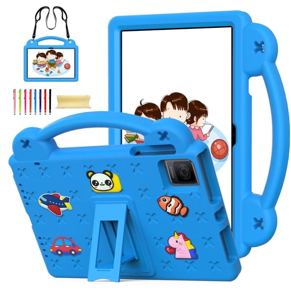 Cute Kids Case for T-mobile Revvl Tab 2 Tablet 10.1" 2025, EVA Cover with Shoulder Strap Handle Kickstand Lightweight Case, Skyblue