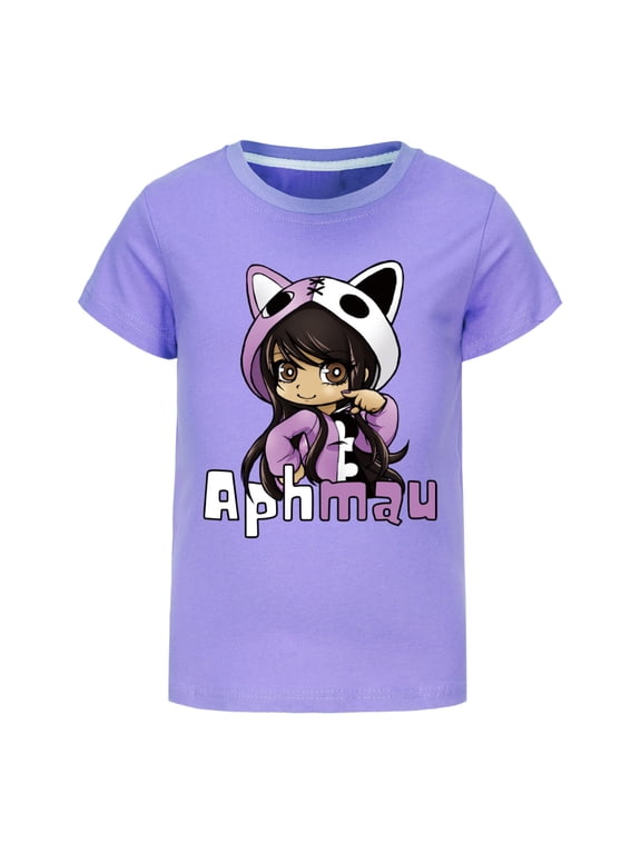 Cute Kids Girl Anime Kawaii T-Shirt Aphmaus Tops Tee Summer Clothes Causal Wear Shirt Short Sleeve T Shirts Age 4-13 Years