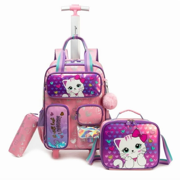 Cute Kids Rolling Backpacks for School Girls Rolling Backpack with - Main Image