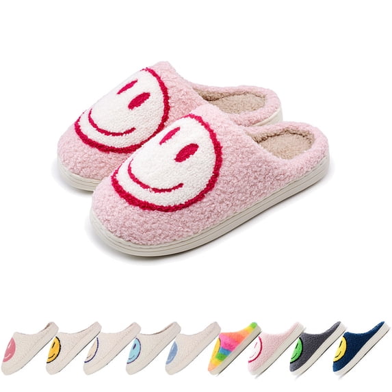 Cute Kids Slippers for Girls Boys Soft Winter Warm Slip-on Toddler Slippers Memory Foam Fuzzy Happy Face House Shoes Little/Big Kid