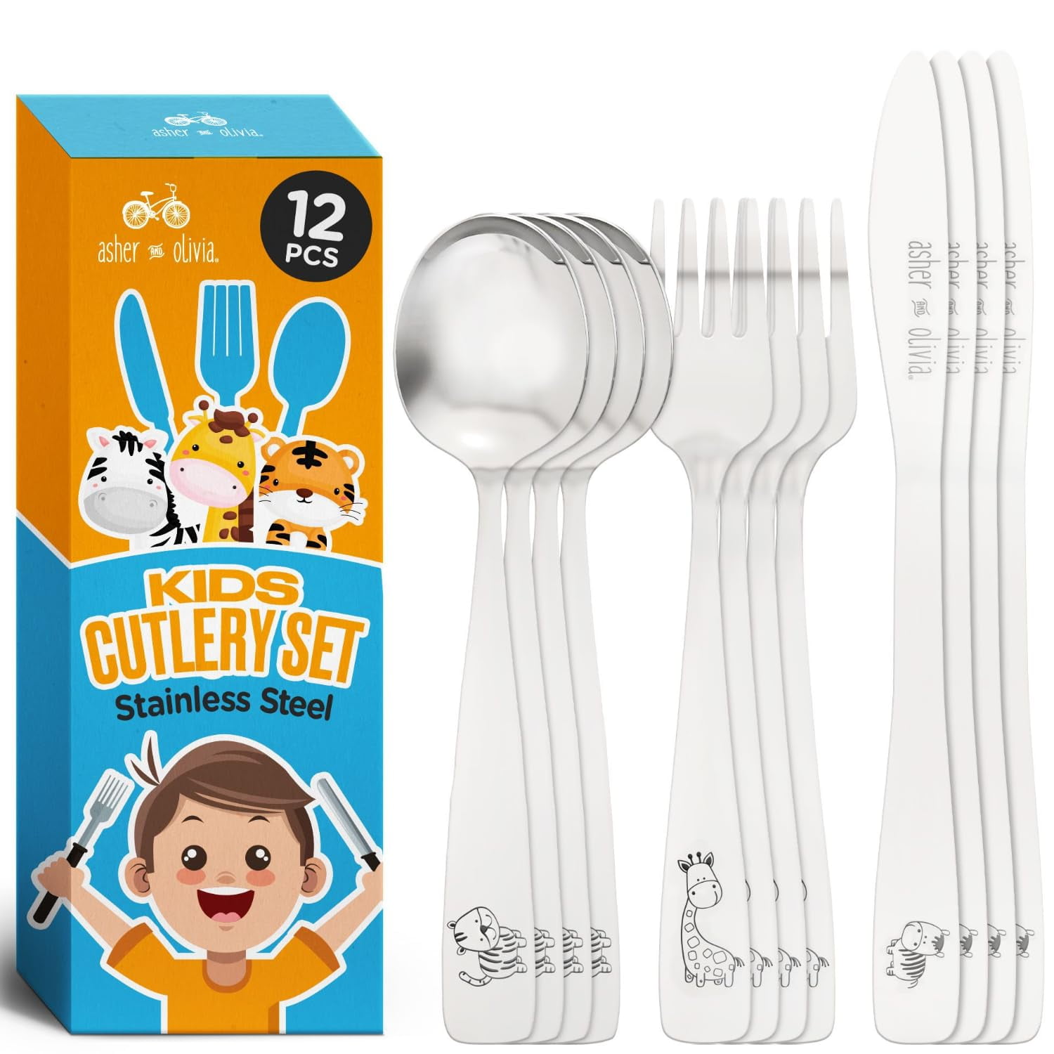 Cute Kids Utensils Set 12Piece Toddler Silverware BPAFree, Non
