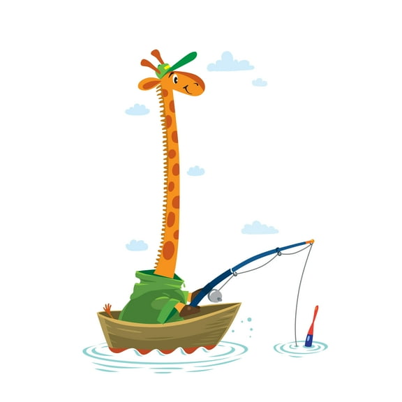 Cute Kids Wall Sticker- Giraffe Fishing themed wall Decal- Easy to Apply- Self adhesive Vinyl Decal Applied to Any Smooth Surface- Size : 8" x 10".