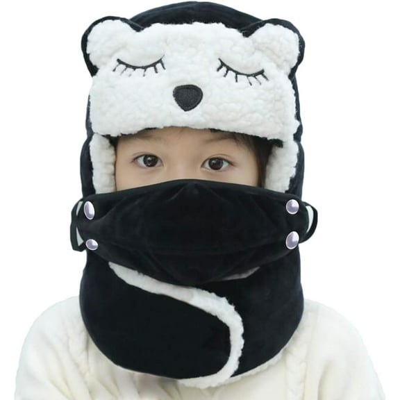 Cute Kids Winter Hat Baby Boy Girl Windproof Ski Mask Balaclava Trapper Cap Fur Fleece Warm Earflap Beanie Snow Hat