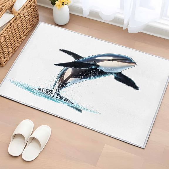 Cute Killer Whale Bathroom Rug Washable 2x3 Entryway Rug Non Slip Orca Animal Ocean Retro Artwork Front Door Mat Low Pile Indoor Doormat Throw Floor Carpet for Kitchen Bedroom Entrance