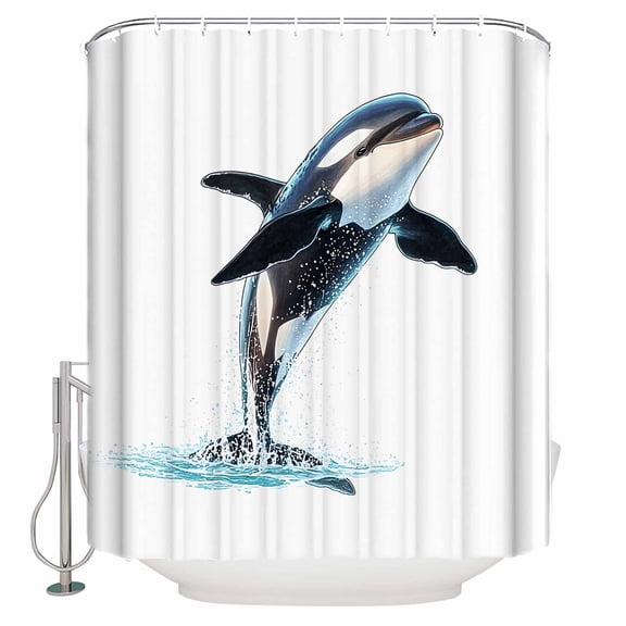 Cute Killer Whale Bathroom Shower Curtains with 12 Hooks Polyester Waterproof Shower Curtain for Stalls and Bathtubs Orca Animal Ocean Retro Artwork Decorative Bathroom Privacy Curtain 36x72 Inches