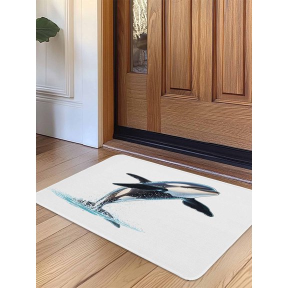 Cute Killer Whale Door Mat&nbsp;Indoor Outdoor Entrance, Non Slip Small Rug for Kitchen Bathroom Entryway Rug, Orca Animal Ocean Retro Artwork Washable Doormat Floor Mat for Office 16x24 Inch