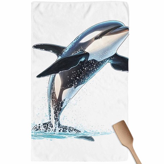 Cute Killer Whale Kitchen Towel Dish Cloths Set of 1, Microfiber Soft Kitchen Hand Towels, Orca Animal Ocean Retro Artwork Absorbent Quick Drying Dishcloths 18 x 28 Inches
