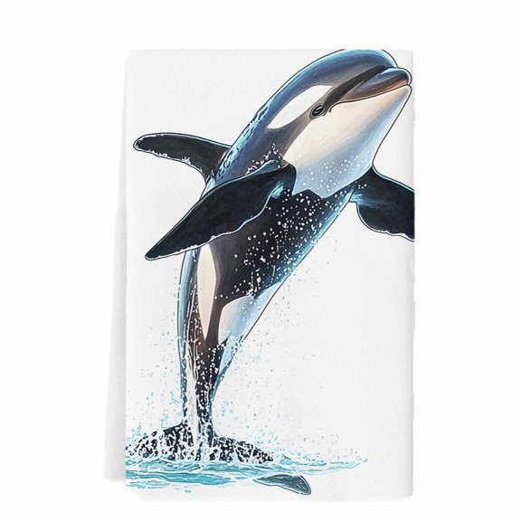 Cute Killer Whale Kitchen Towels Set of 1, Absorbent Microfiber Dish Tea Towels with Hanging Loop, Orca Animal Ocean Retro Artwork Resuable Hand Towel for Home Kitchen Cooking Cleaning 18"x28"