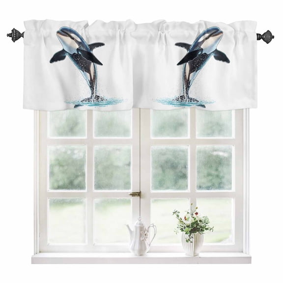 Cute Killer Whale Kitchen Valances for Windows 60x18 Inch Kitchen Curtains Valances Rod Pocket Orca Animal Ocean Retro Artwork Bathroom Window Valances for Window Treatment Decor