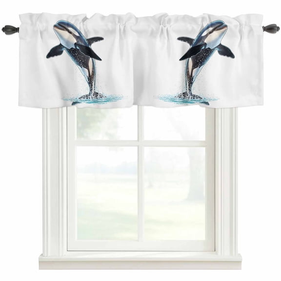 Cute Killer Whale Kitchen Valances for Windows, Orca Animal Ocean Retro Artwork Bathroom Window Valances 42x12 Inch Rod Pocket Window Treatments Valance Curtains for Living Room Bedroom Decor