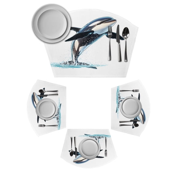 Cute Killer Whale Round Table Placemats Set of 2 Wedge Placemats, Orca Animal Ocean Retro Artwork Place Mats for Dining Table Set Washable Mats Kitchen Decor for Indoor Outdoor Wipe Clean