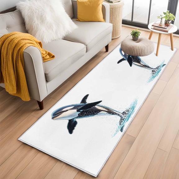 Cute Killer Whale Runner Rug 2x6 FT,Non Slip Hallway Rugs,Orca Animal Ocean Retro Artwork Washable Soft Floor Carpet Throw Runner Carpet Long Rugs for Entryway Kitchen Bedside Sliding Door