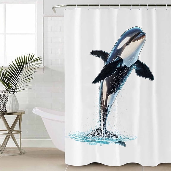 Cute Killer Whale Shower Curtain Set, Waterproof Shower Curtains for Bathroom, Orca Animal Ocean Retro Artwork Washable Fabric Cloth Bath Curtain for Bathtub Decoration with Hooks 72x78 Inches