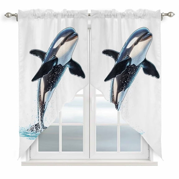 Cute Killer Whale Swag Curtains Orca Animal Ocean Retro Artwork Swag Valances for Kitchen Windows, Window Treatment Topper Curtains for Living Room Bedroom Bathroom, 28" W x 36" L