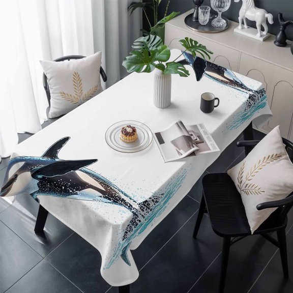 Cute Killer Whale Table Cloth Waterproof Tablecloths, Orca Animal Ocean Retro Artwork Tablecloth Dining Table Cover for Kitchen Party Tabletop Outdoor, Rectangle Tablecloth 54x108 Inch